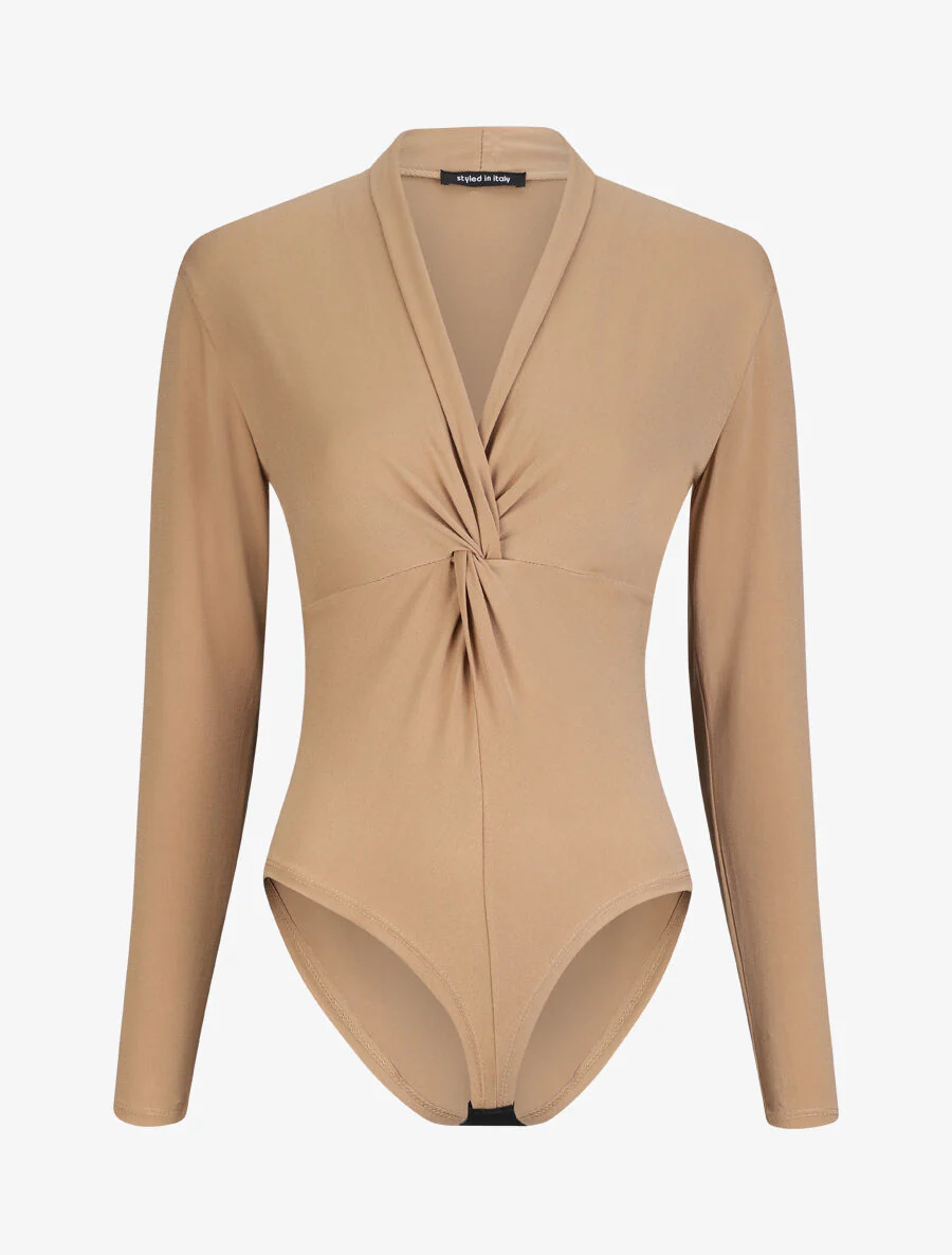 Body uni à col style noeud - Camel