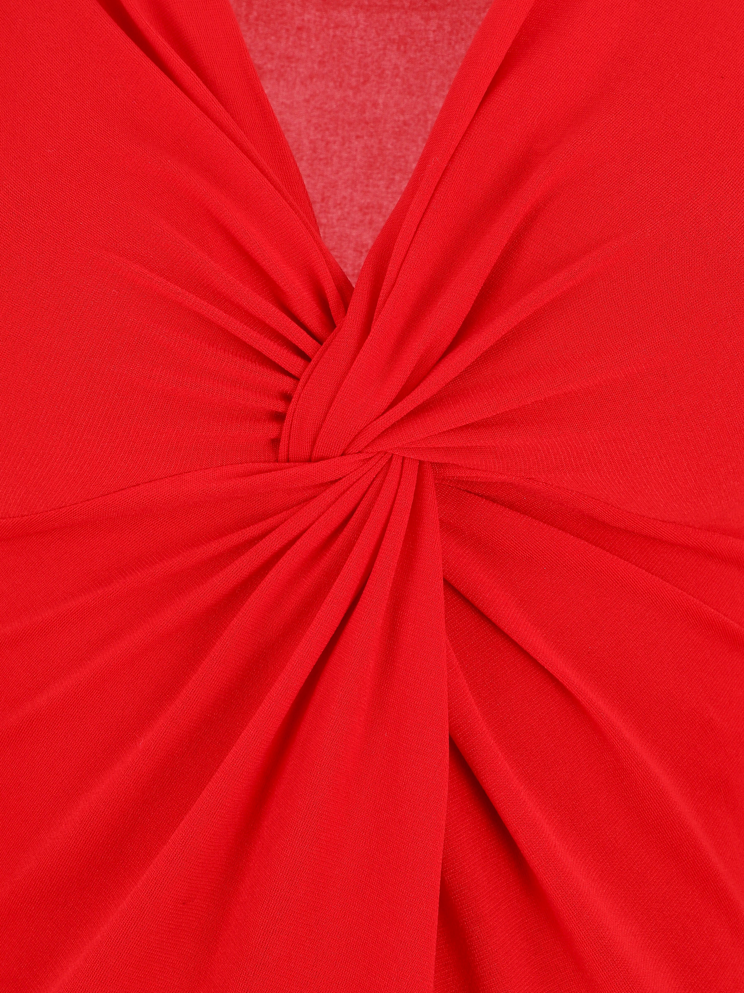 Body uni à col V - Rouge - Image 3