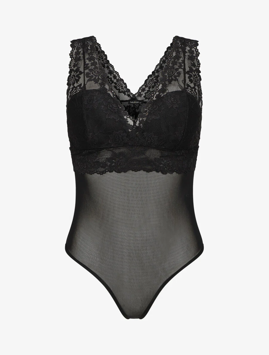 Body uni en dentelle - Noir