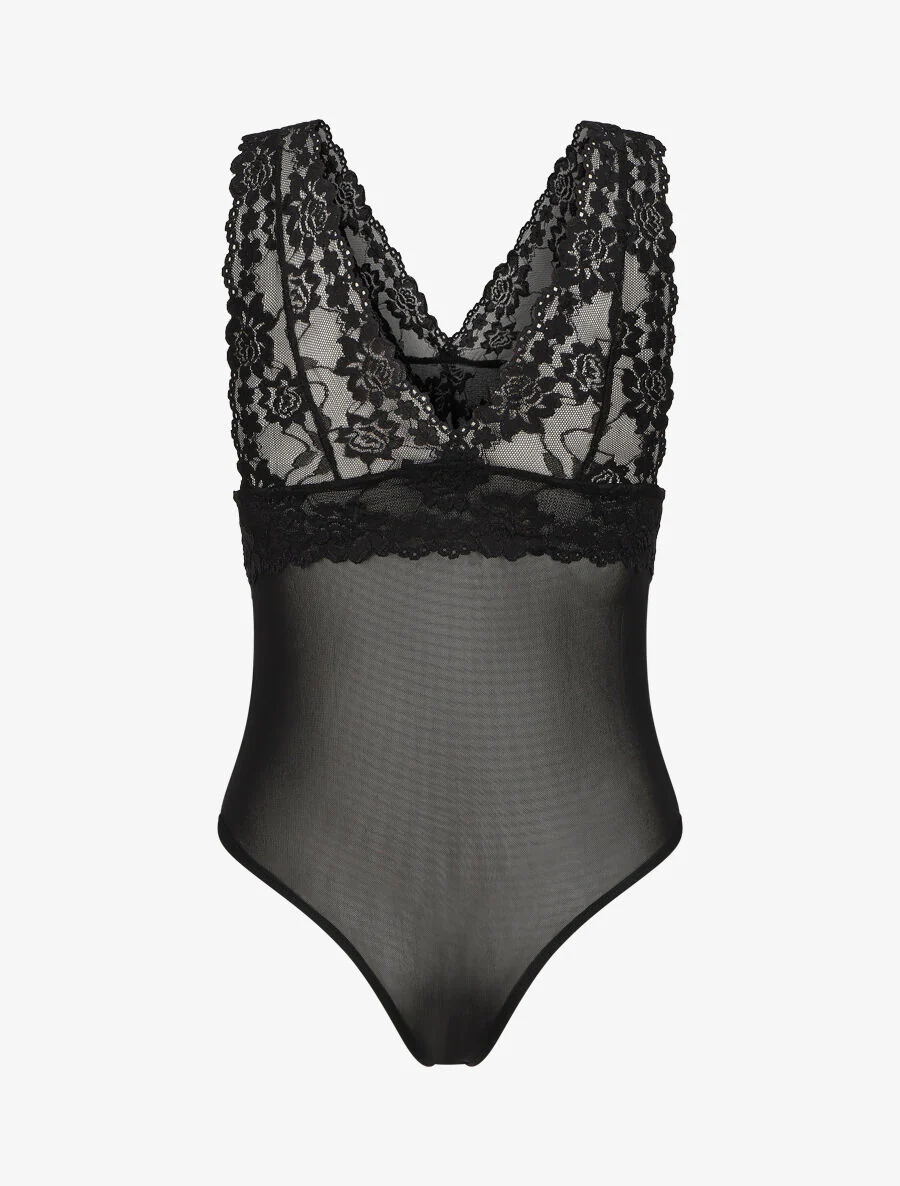 Body uni en dentelle - Noir - Image 2