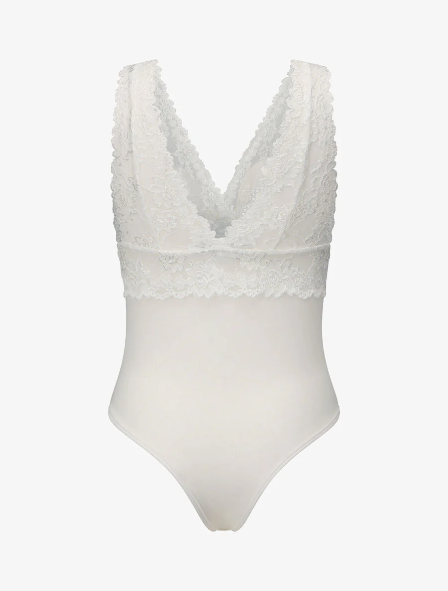 Body uni en dentelle - Blanc - Image 2