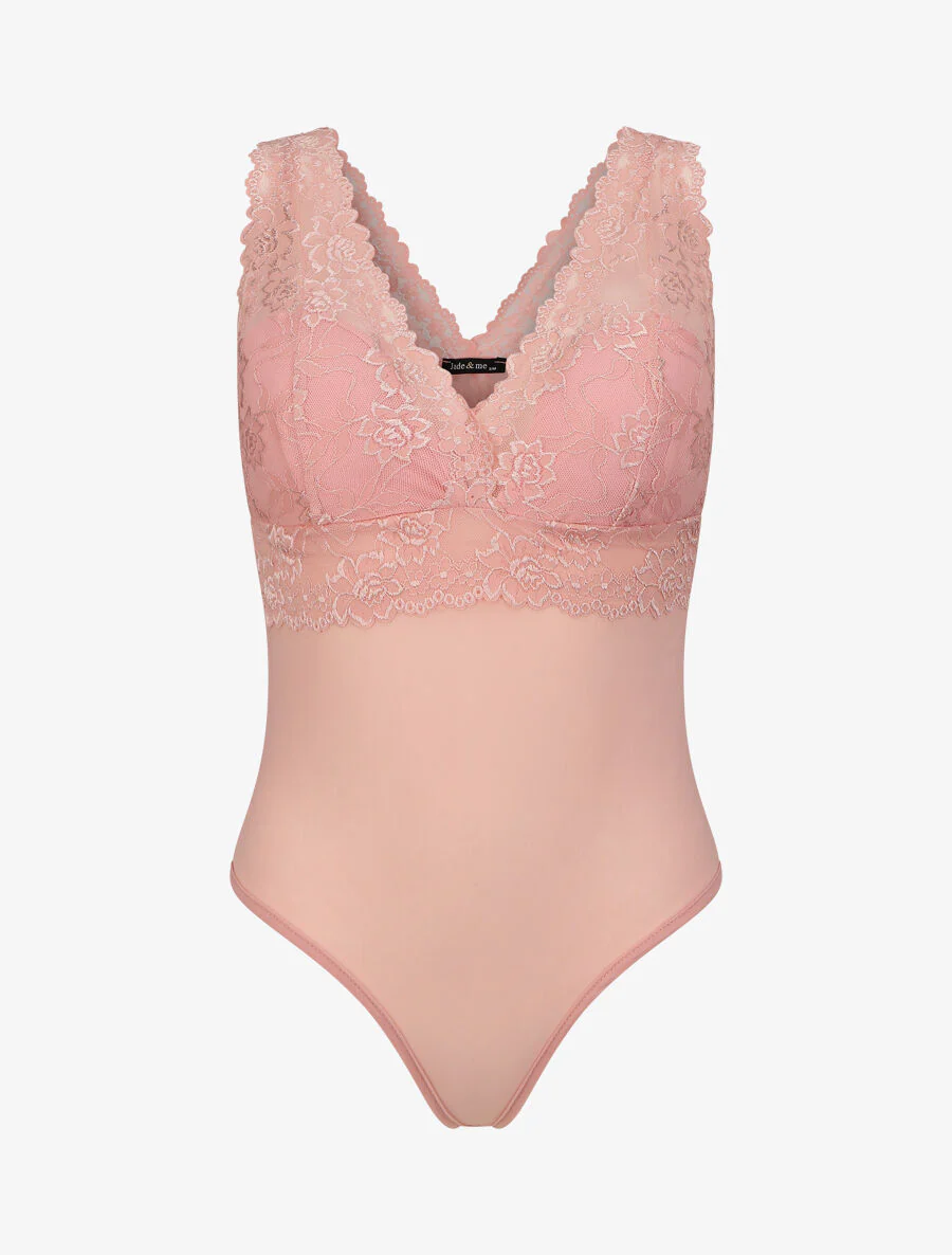Body uni en dentelle - Rose