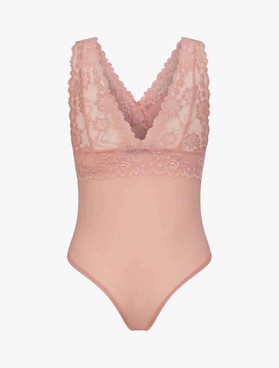 Body uni en dentelle - Rose - Image 2