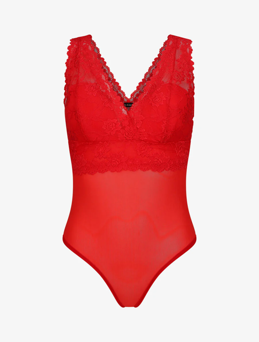 Body uni en dentelle - Rouge