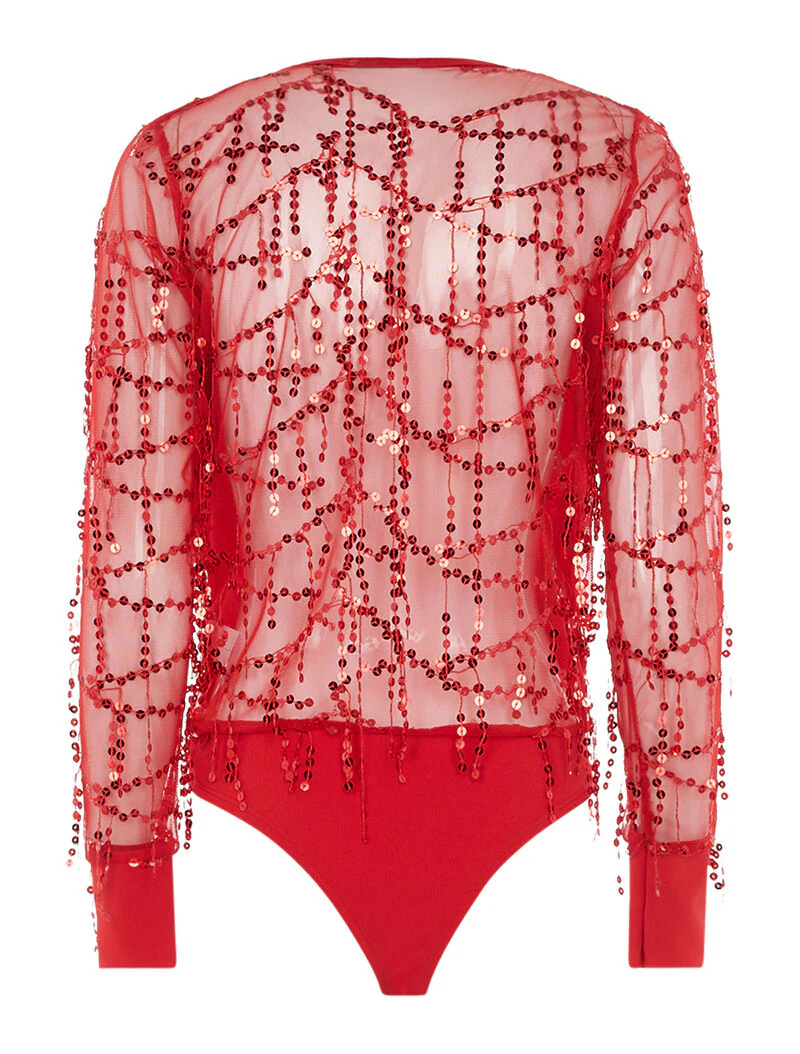 Body voile à franges ornées de sequins - rouge - Image 2