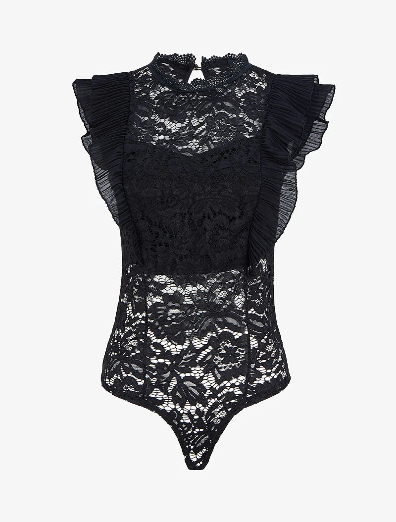 Body volanté en dentelle - Noir