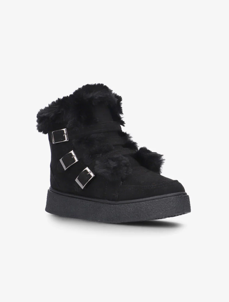 Boots à fourrure synthétique et sanglées - noir - Image 3