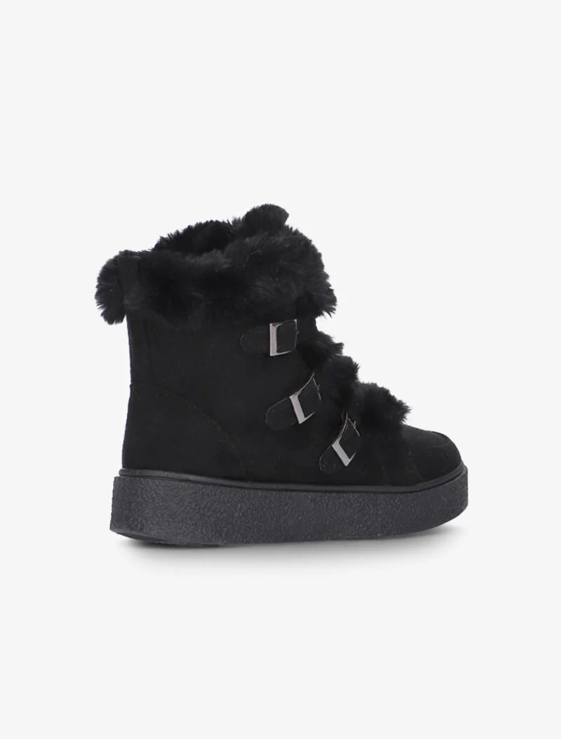 Boots à fourrure synthétique et sanglées - noir - Image 5