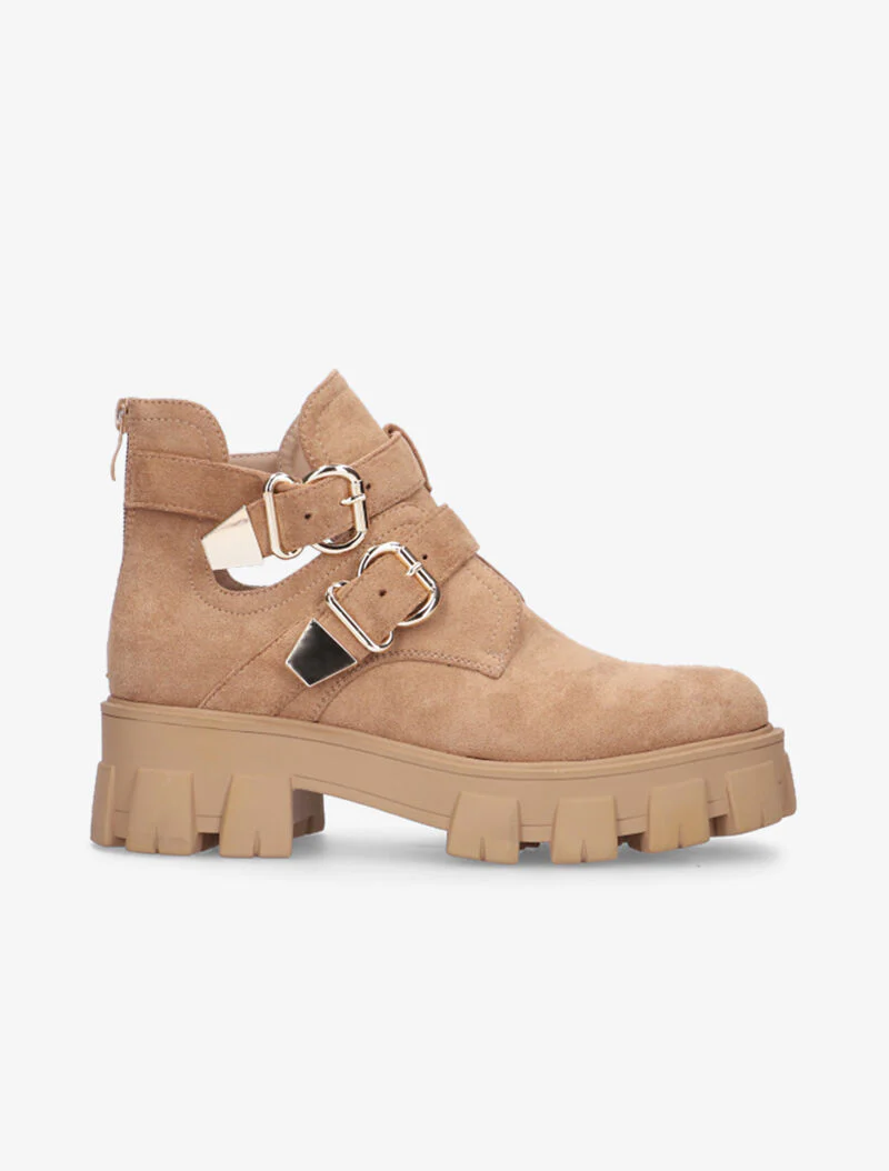 Boots à gros crans et brides - camel