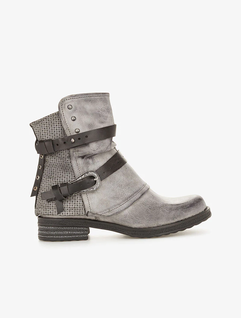 Boots aspect cuir usé à sangles - gris foncé