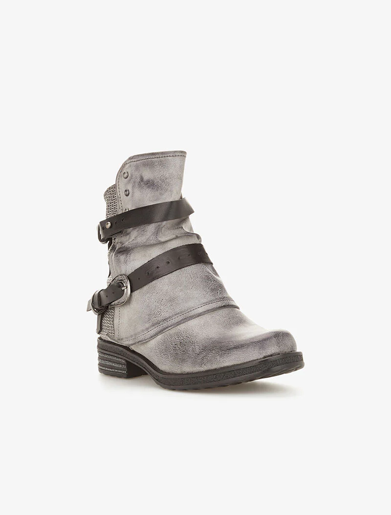 Boots aspect cuir usé à sangles - gris foncé - Image 2