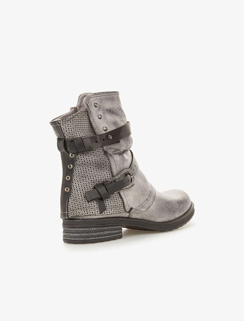 Boots aspect cuir usé à sangles - gris foncé - Image 4