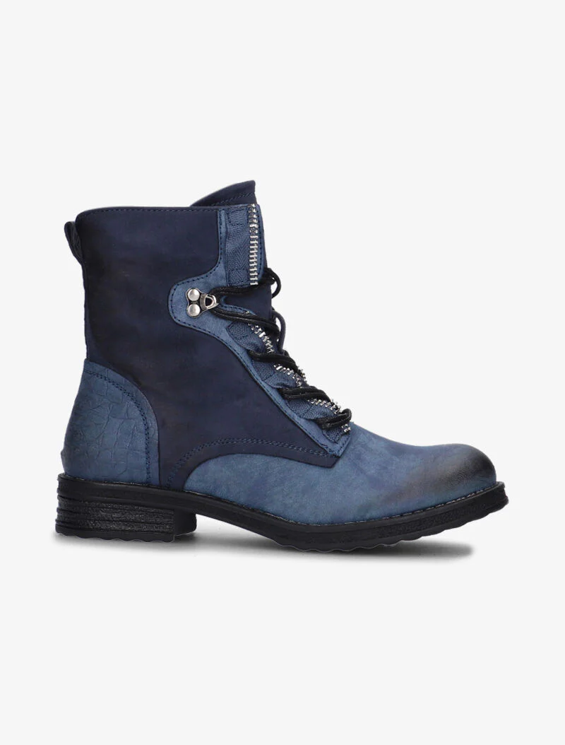 Boots bimatière à lacets - bleu
