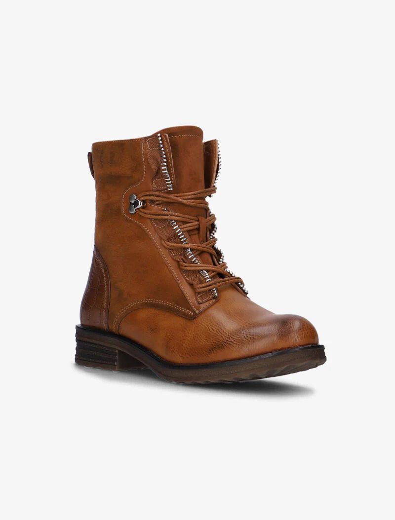 Boots bimatière à lacets - camel - Image 3