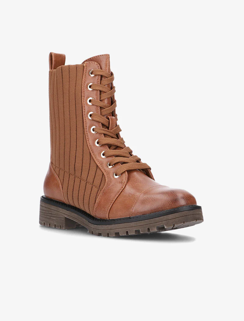 Boots bimatière côtelées - camel