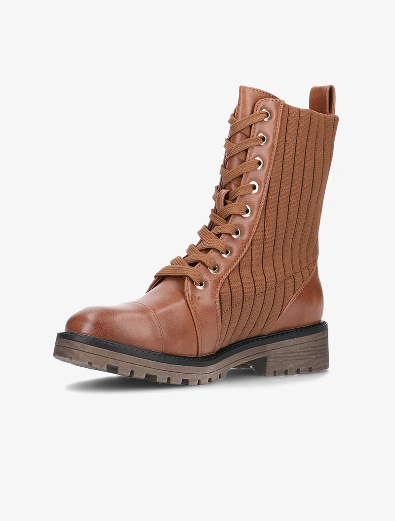 Boots bimatière côtelées - camel - Image 2