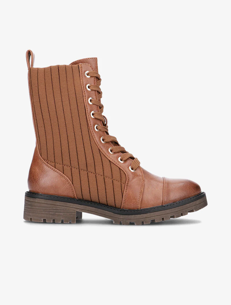 Boots bimatière côtelées - camel - Image 3