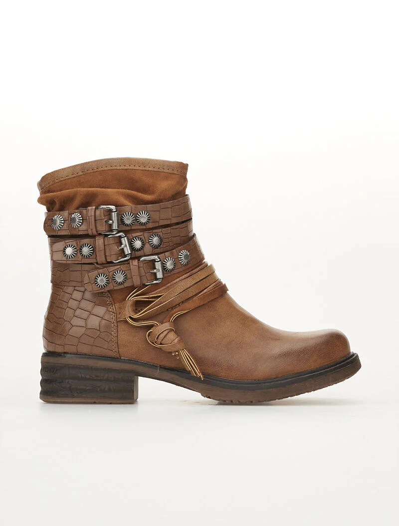 Boots cheville suédine à brides - camel