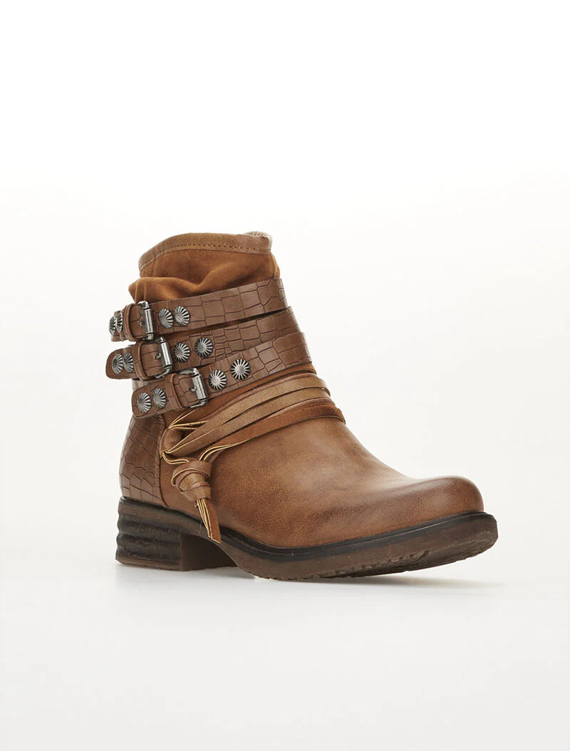 Boots cheville suédine à brides - camel - Image 2