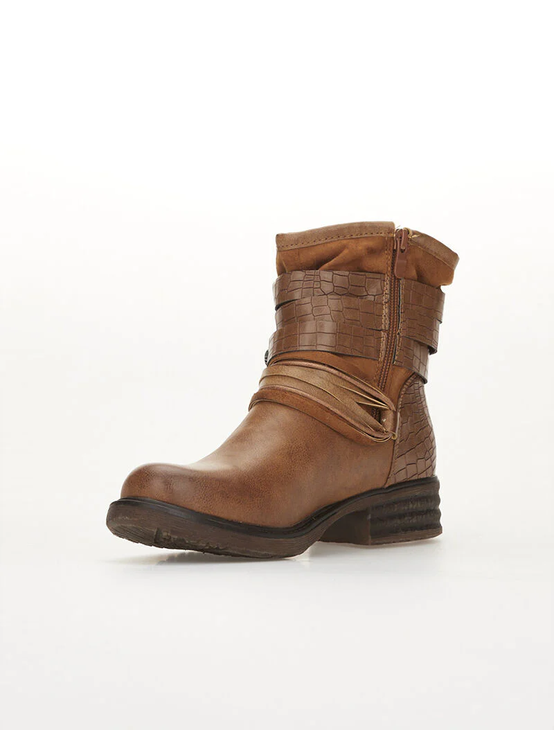 Boots cheville suédine à brides - camel - Image 3