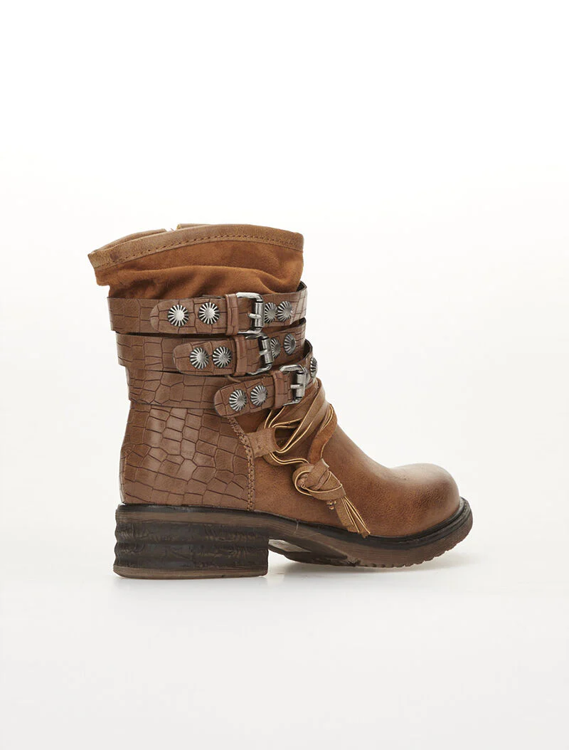Boots cheville suédine à brides - camel - Image 4