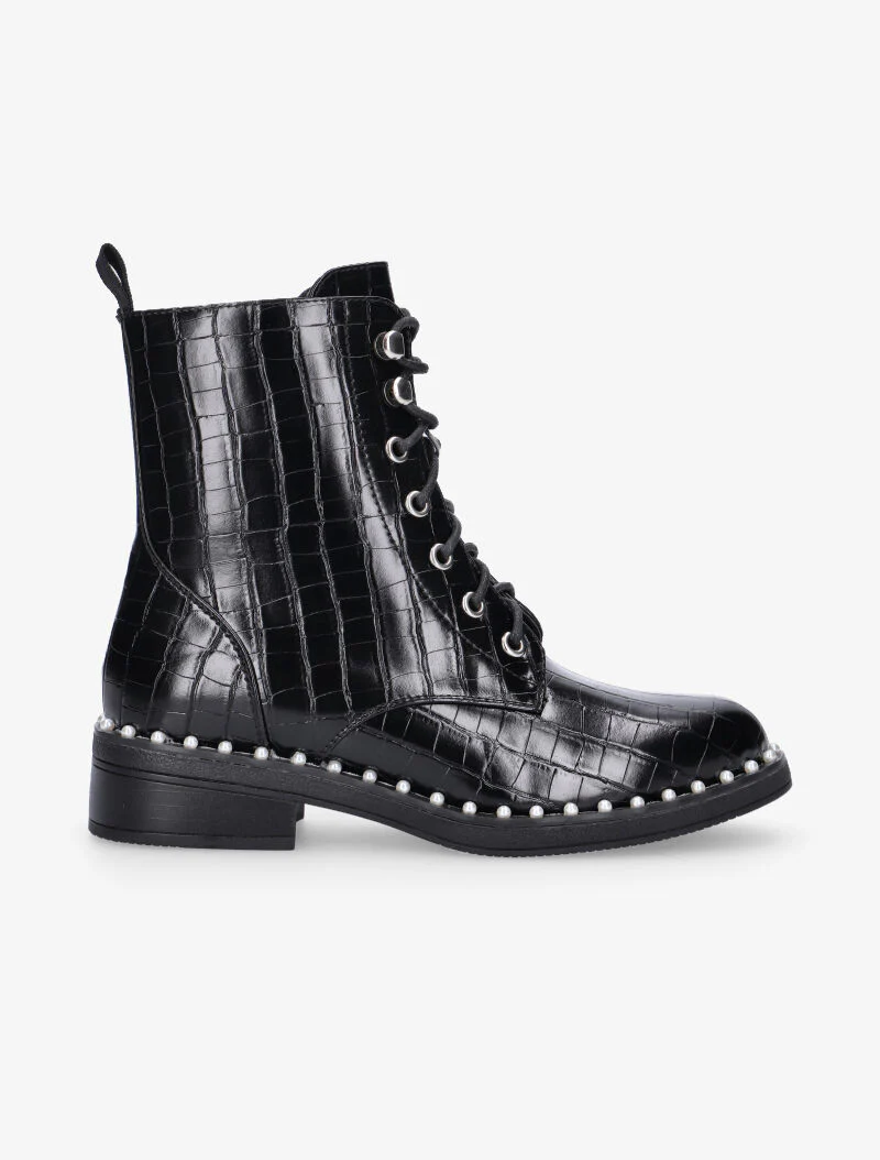 Boots croco à tour de semelle perlé - noir
