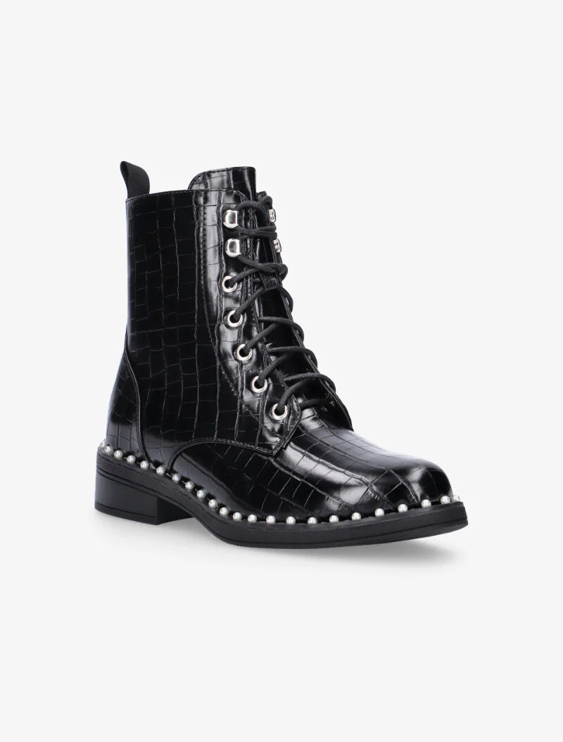 Boots croco à tour de semelle perlé - noir - Image 2