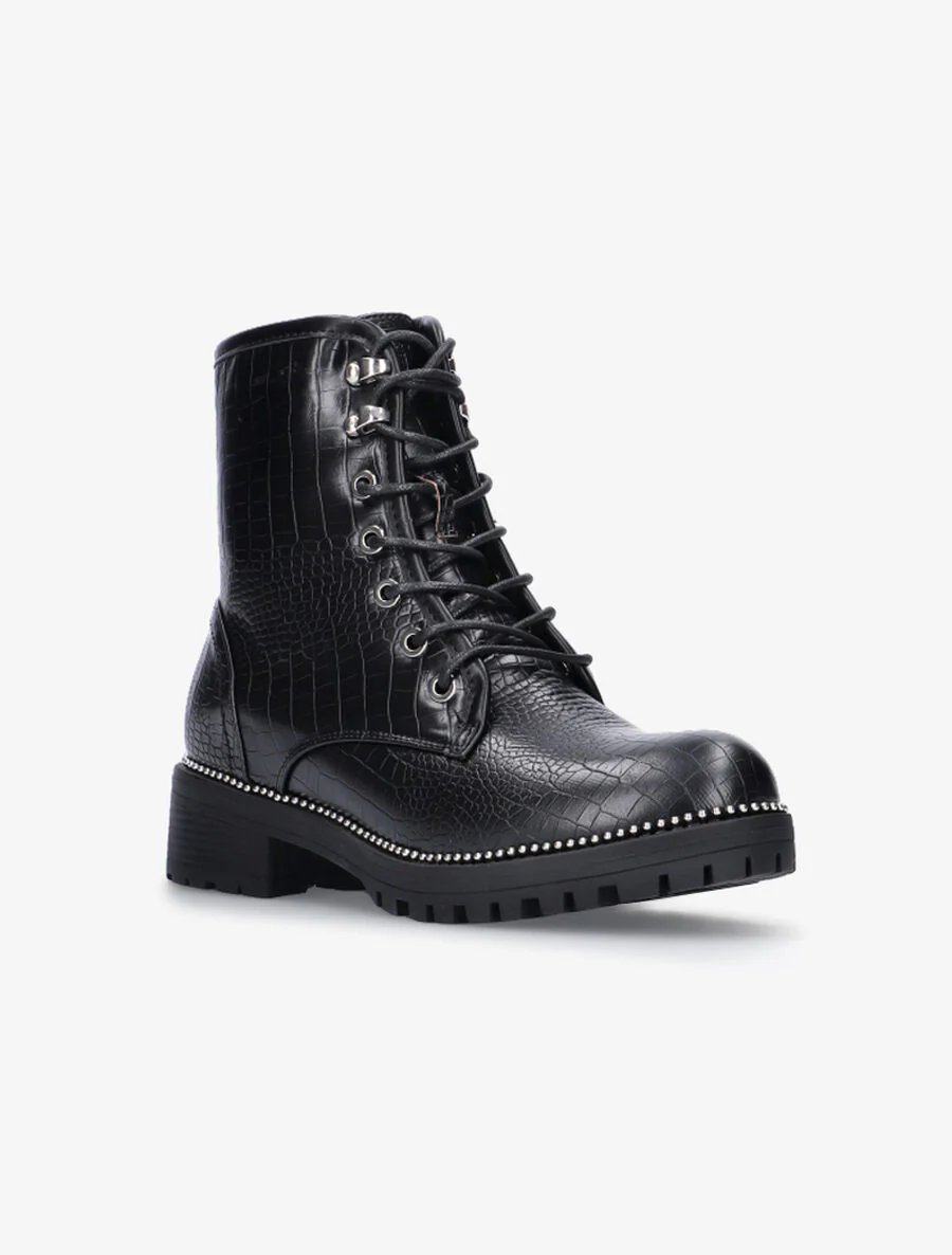 Boots effet croco intérieur fourré - Noir - Image 2