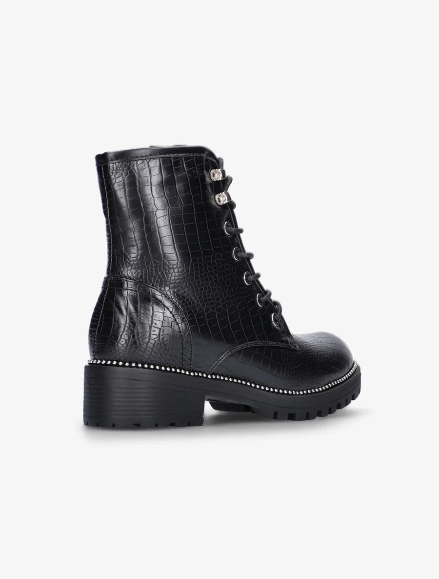 Boots effet croco intérieur fourré - Noir - Image 4