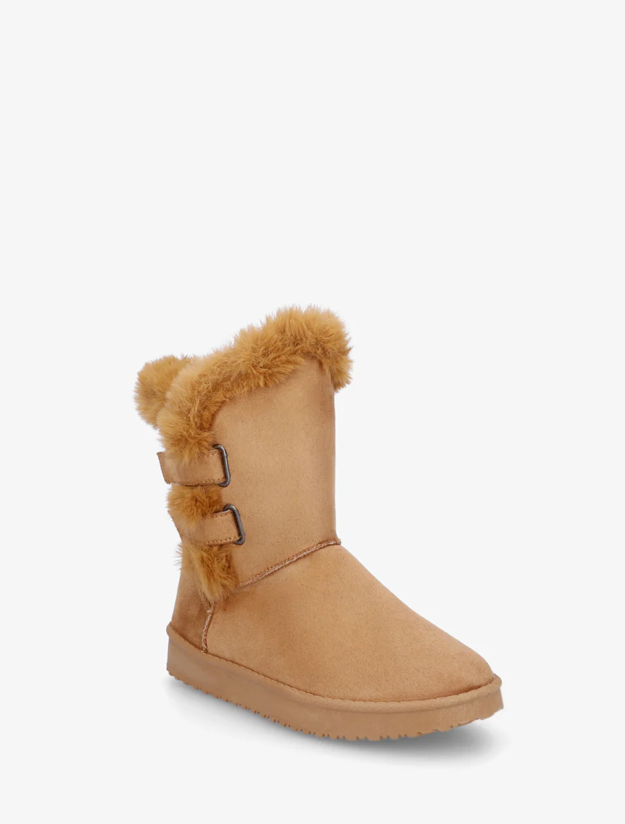 Boots en suédine fourrées à scratch - Camel - Image 2