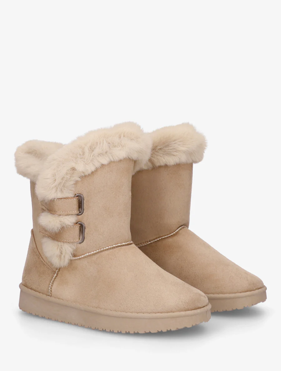 Boots en suédine fourrées à scratch - Beige - Image 4