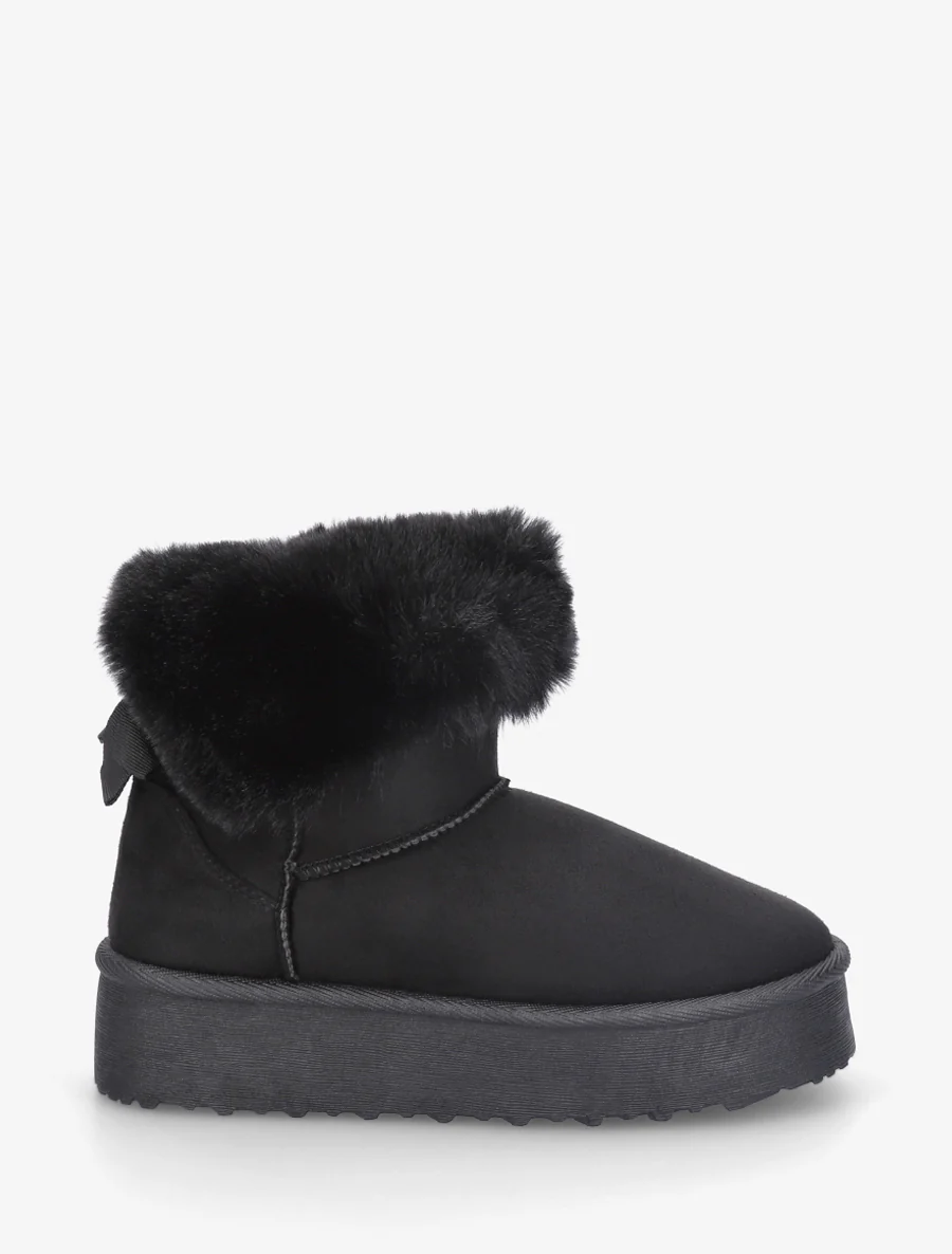 Boots fourrées à revers en fourrure synthétique - Noir