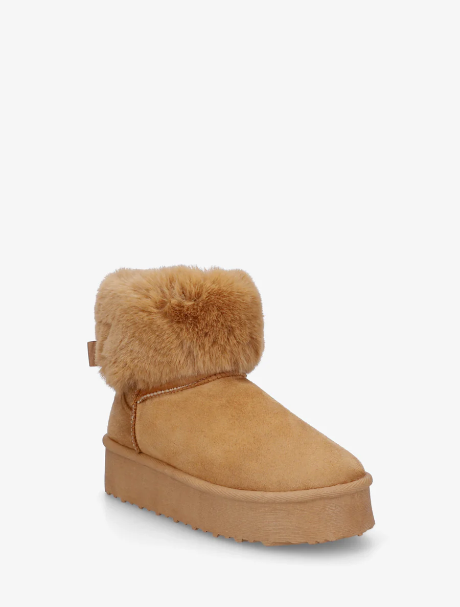 Boots fourrées à revers en fourrure synthétique - Camel - Image 2