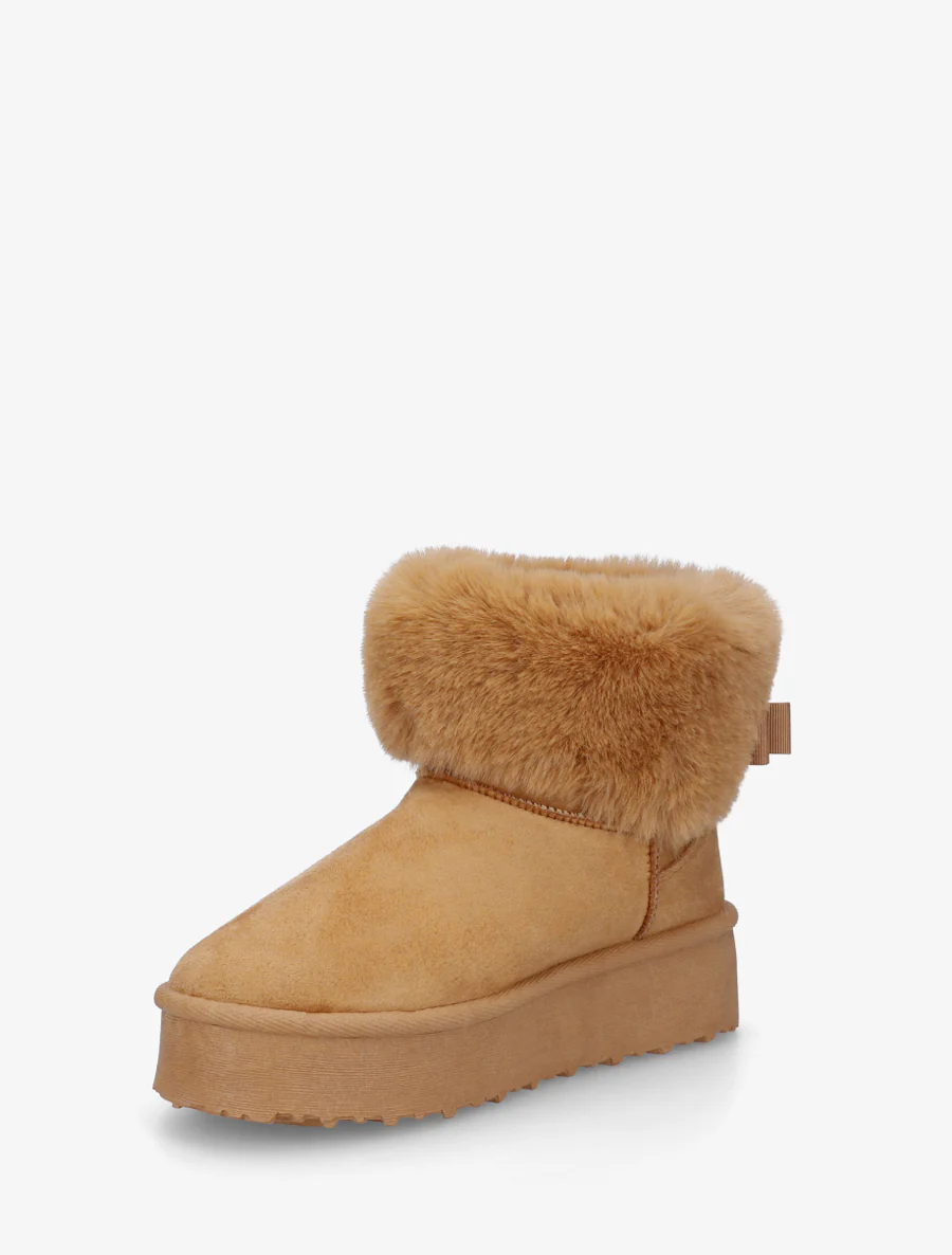 Boots fourrées à revers en fourrure synthétique - Camel - Image 3