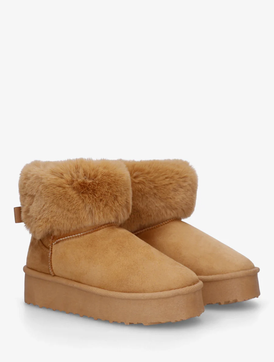Boots fourrées à revers en fourrure synthétique - Camel - Image 4