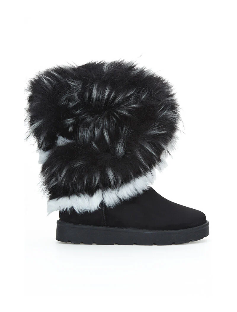 Boots fourrées asymétrique à fourrure - noir
