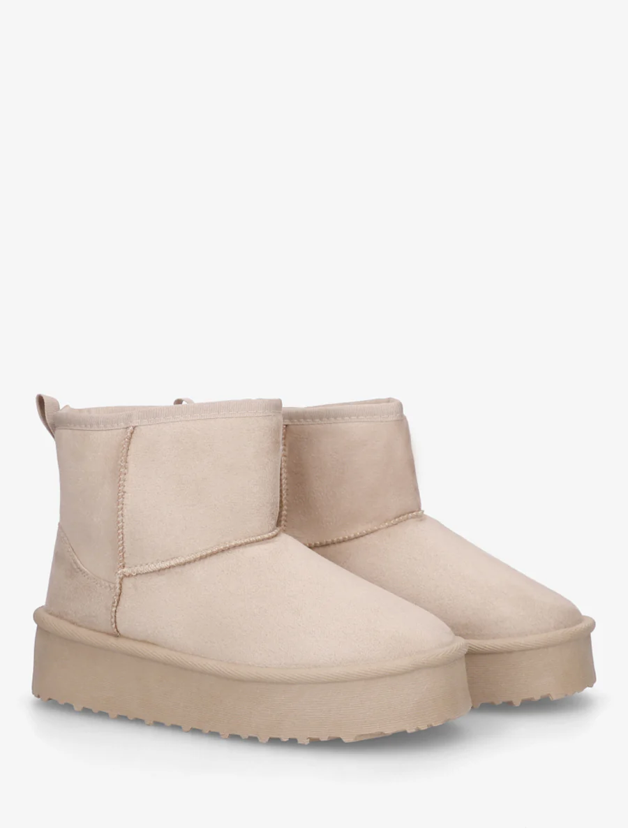 Boots fourrées en suédine - Beige - Image 4