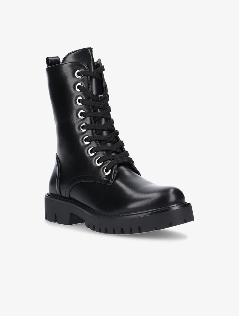 Boots lacées en simili - noir
