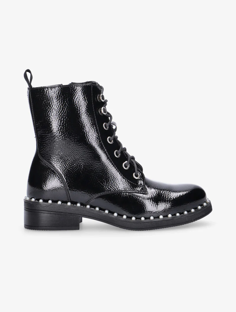 Boots vernies à tour de semelle perlé - noir