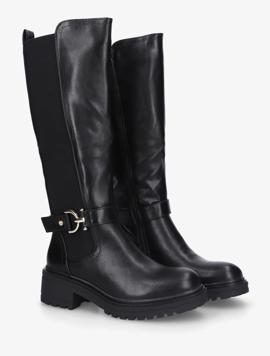 Bottes à boucle et semelle crantée - Noir - Image 4
