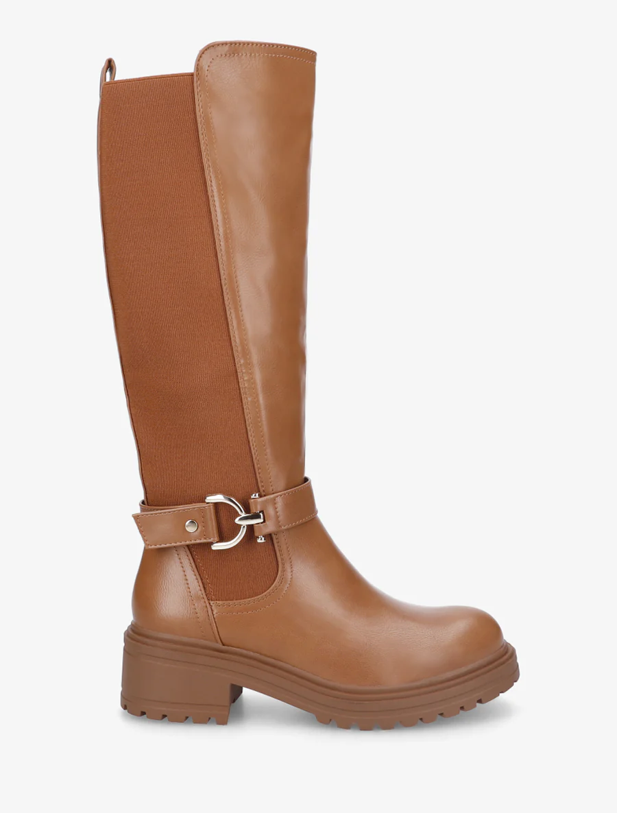Bottes à boucle et semelle crantée - Camel