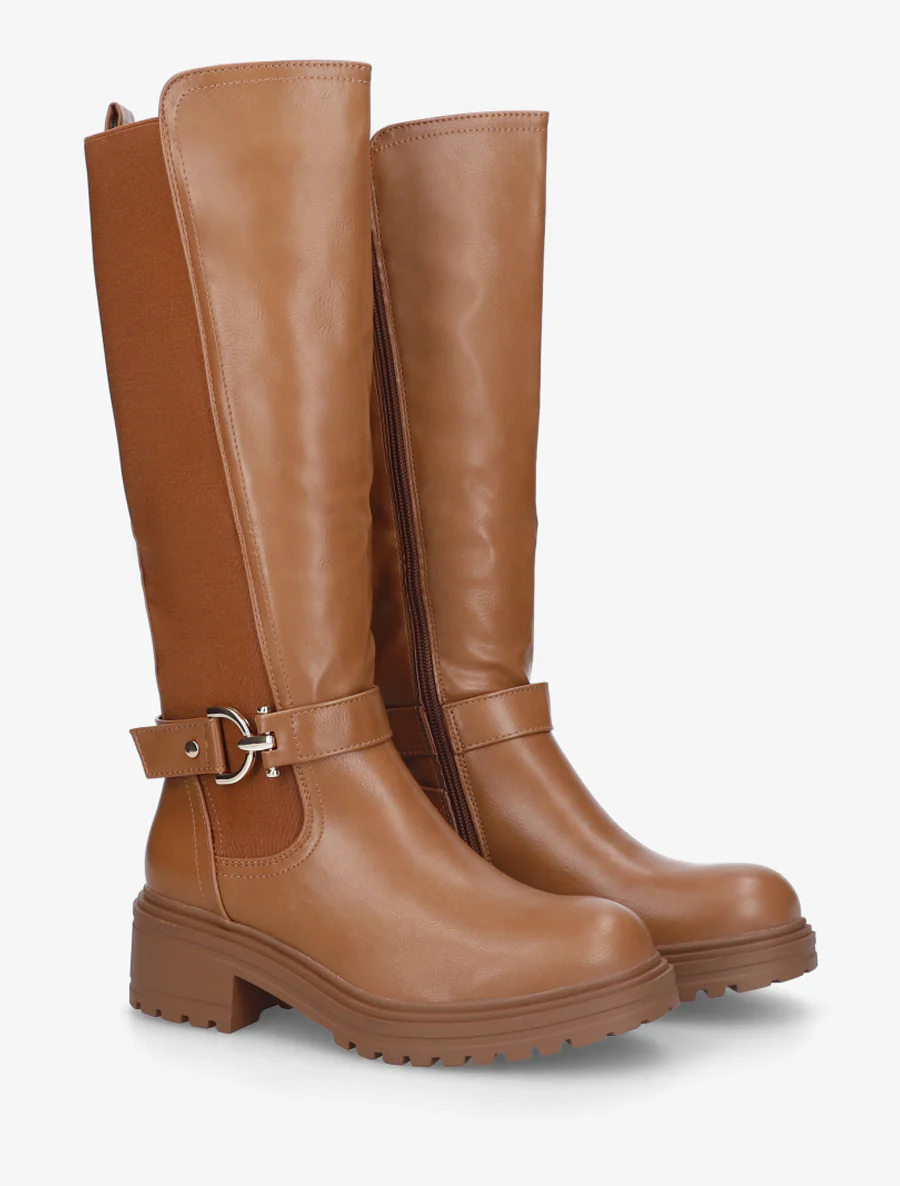 Bottes à boucle et semelle crantée - Camel - Image 4