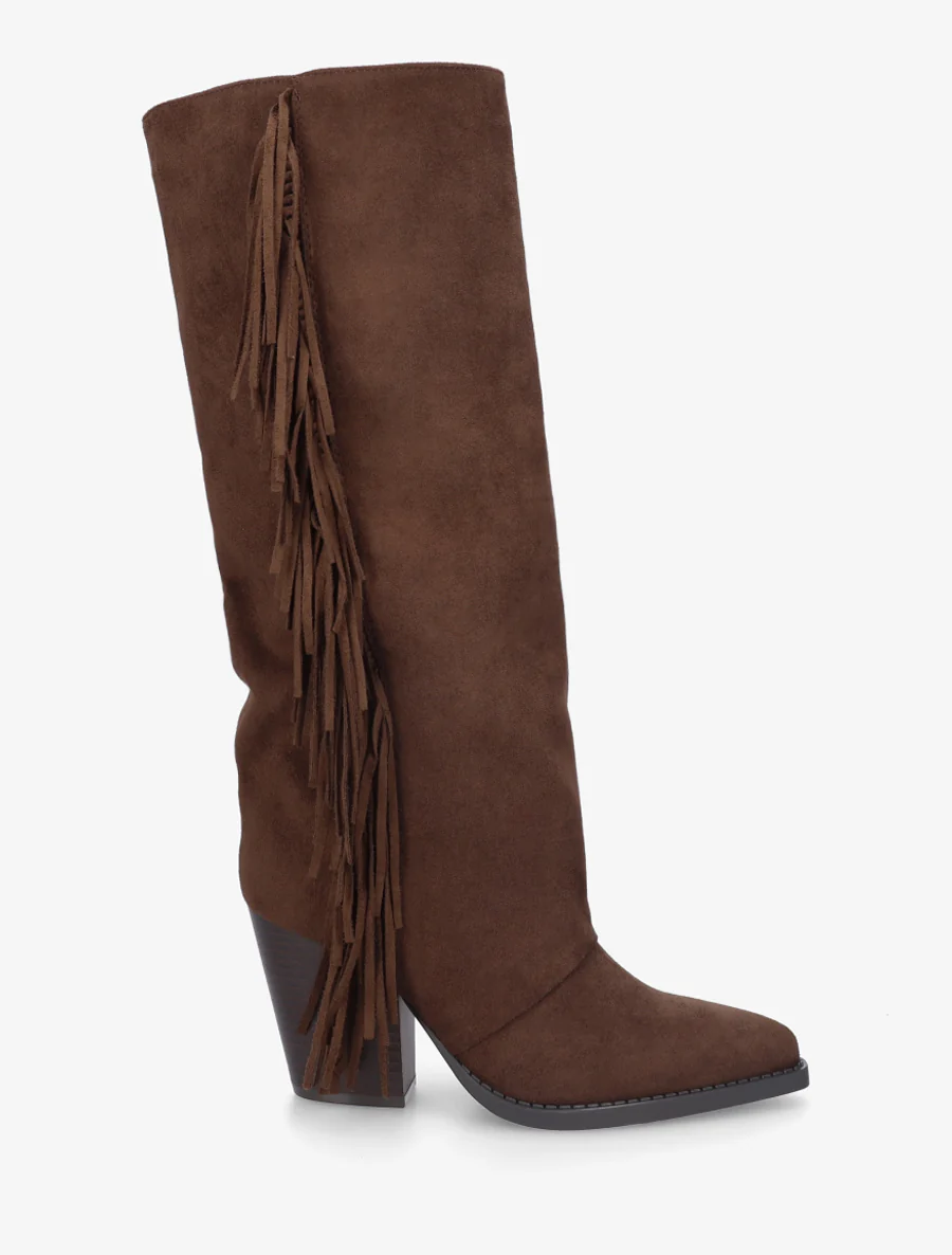 Bottes à franges bohème en suédine - Marron