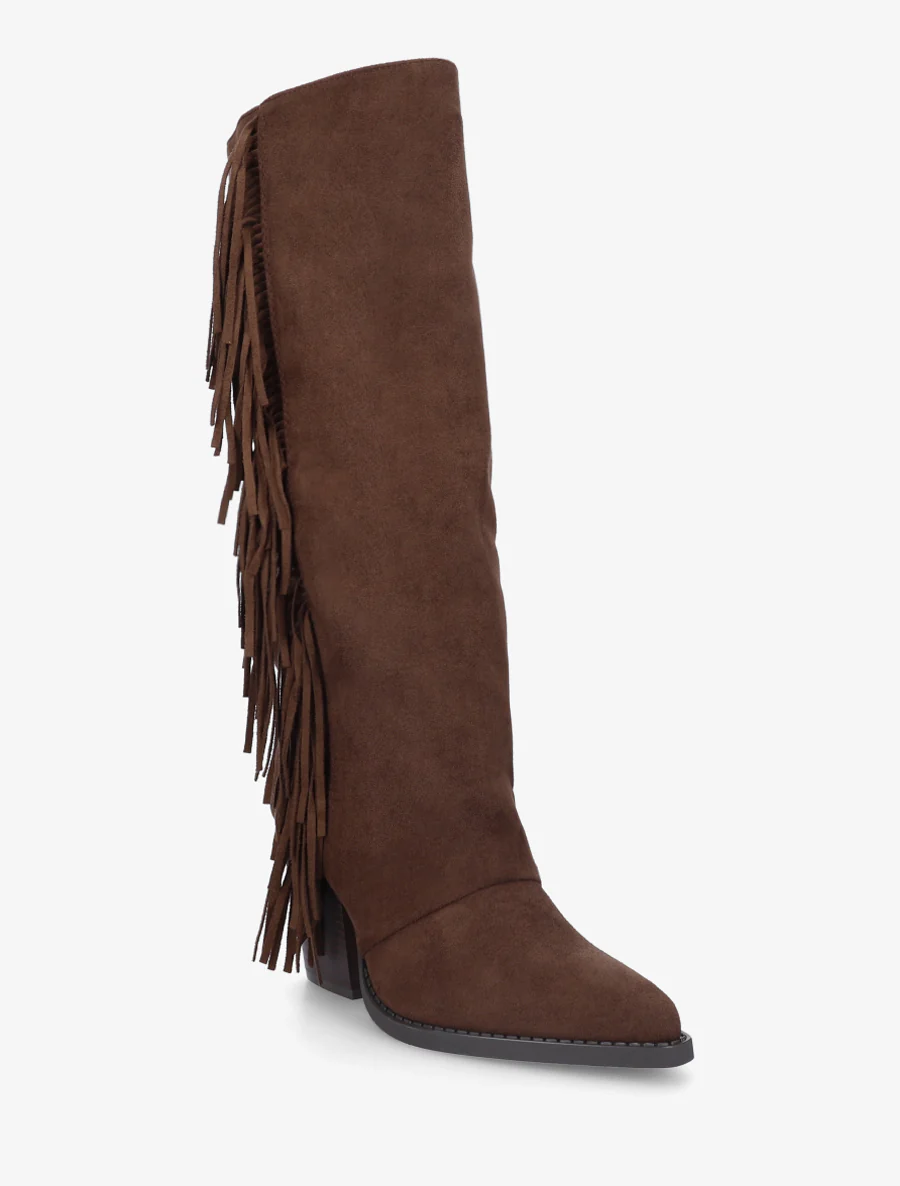 Bottes à franges bohème en suédine - Marron - Image 2