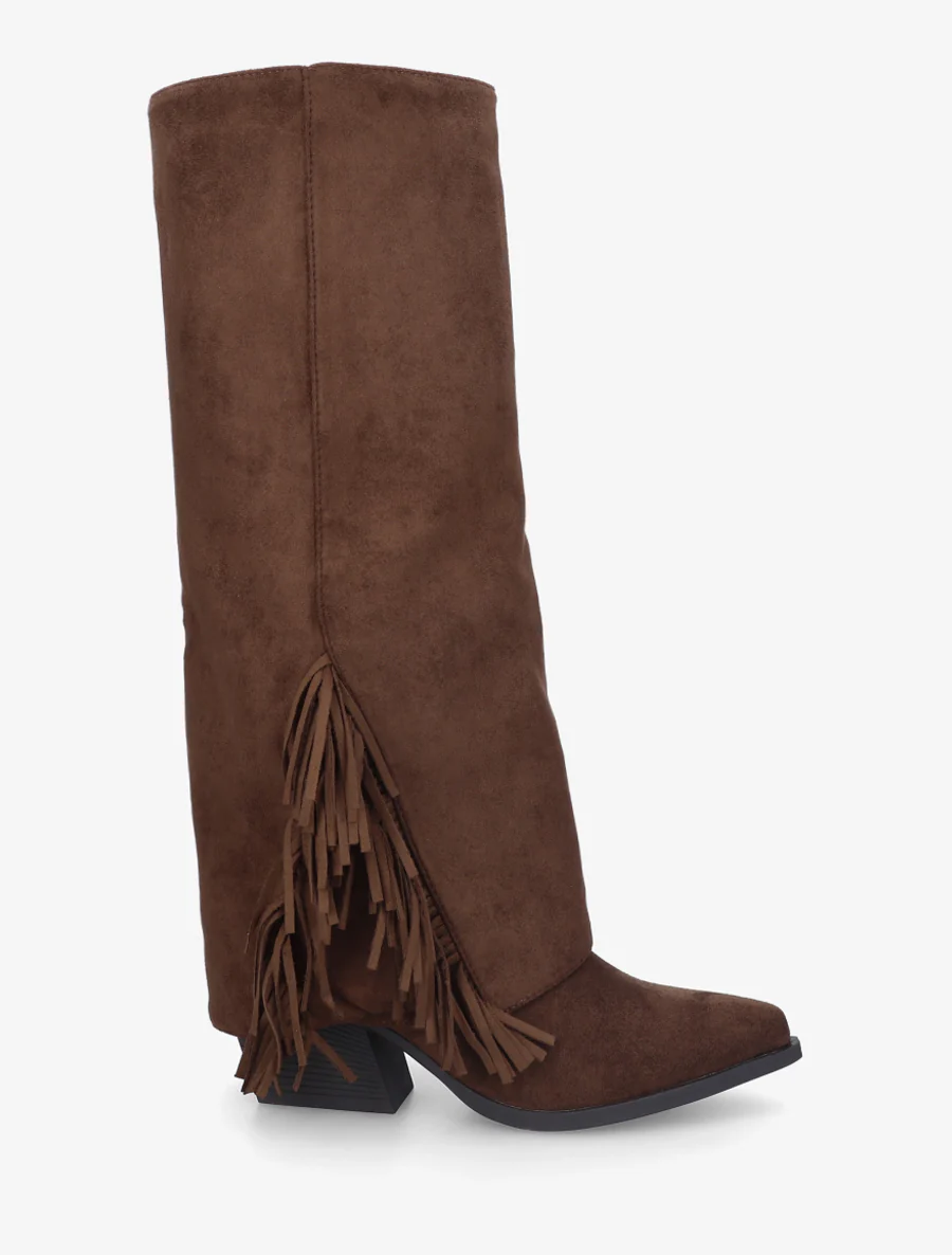 Bottes à franges et revers en suédine - Marron