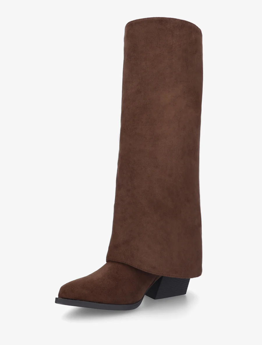 Bottes à franges et revers en suédine - Marron - Image 3