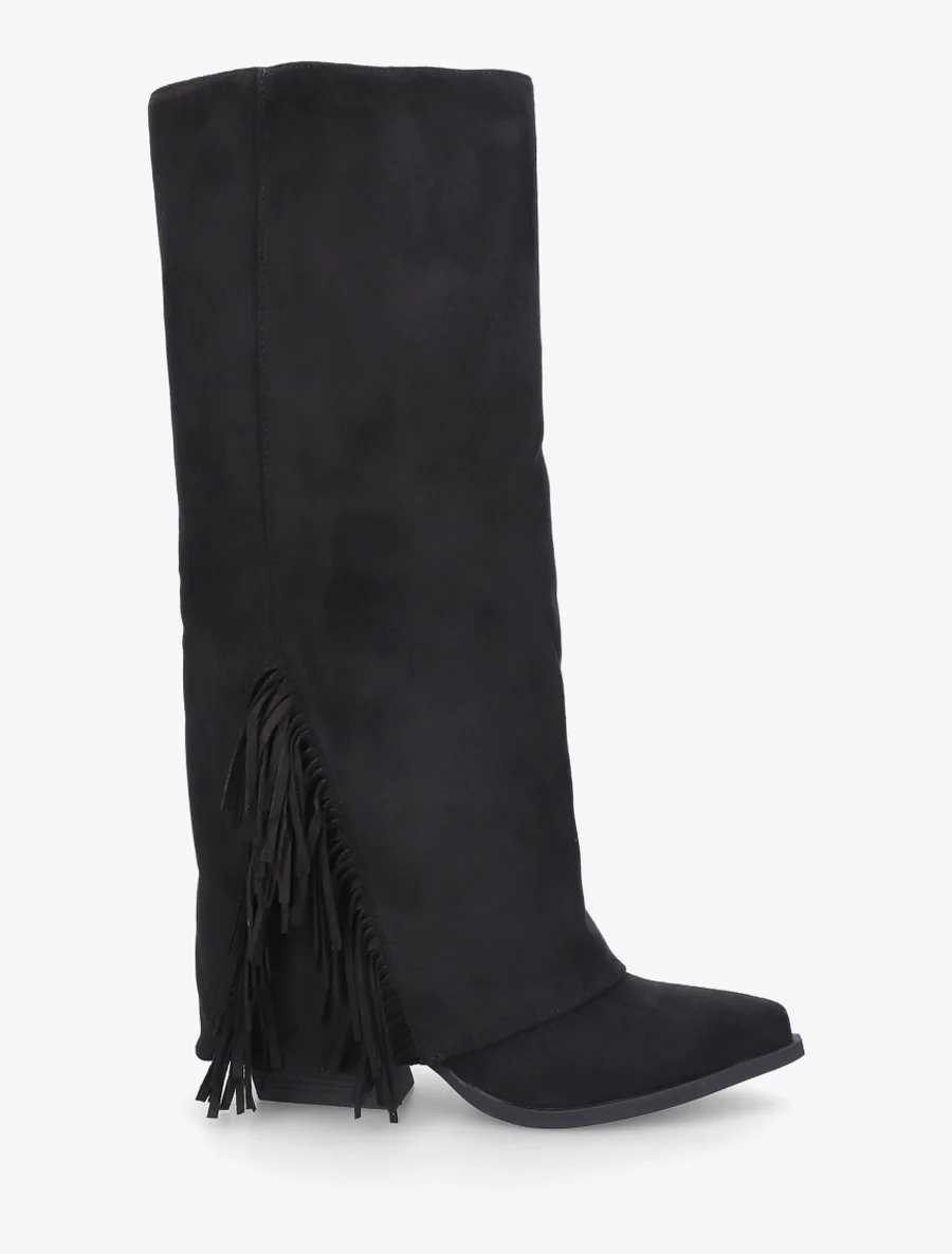 Bottes à franges et revers en suédine - Noir