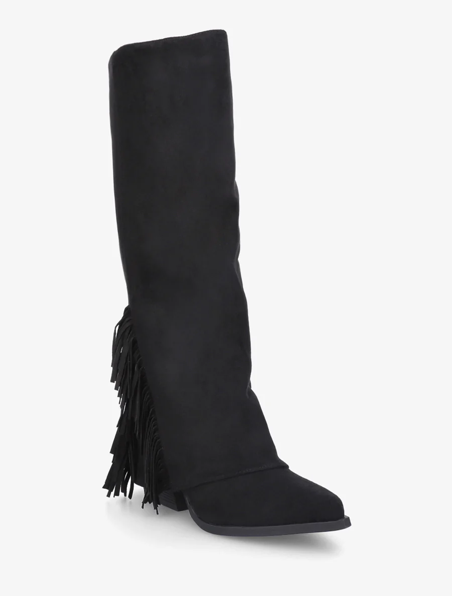 Bottes à franges et revers en suédine - Noir - Image 2