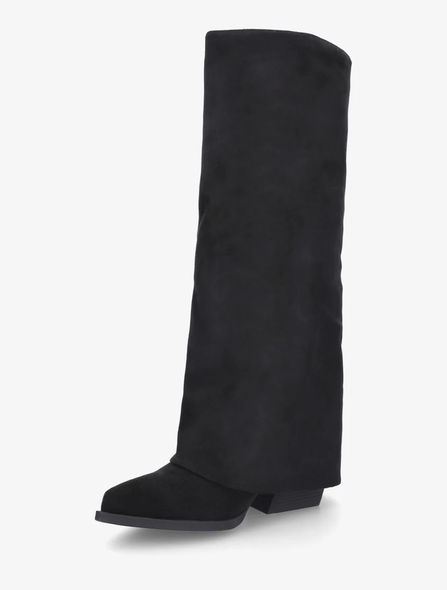 Bottes à franges et revers en suédine - Noir - Image 3