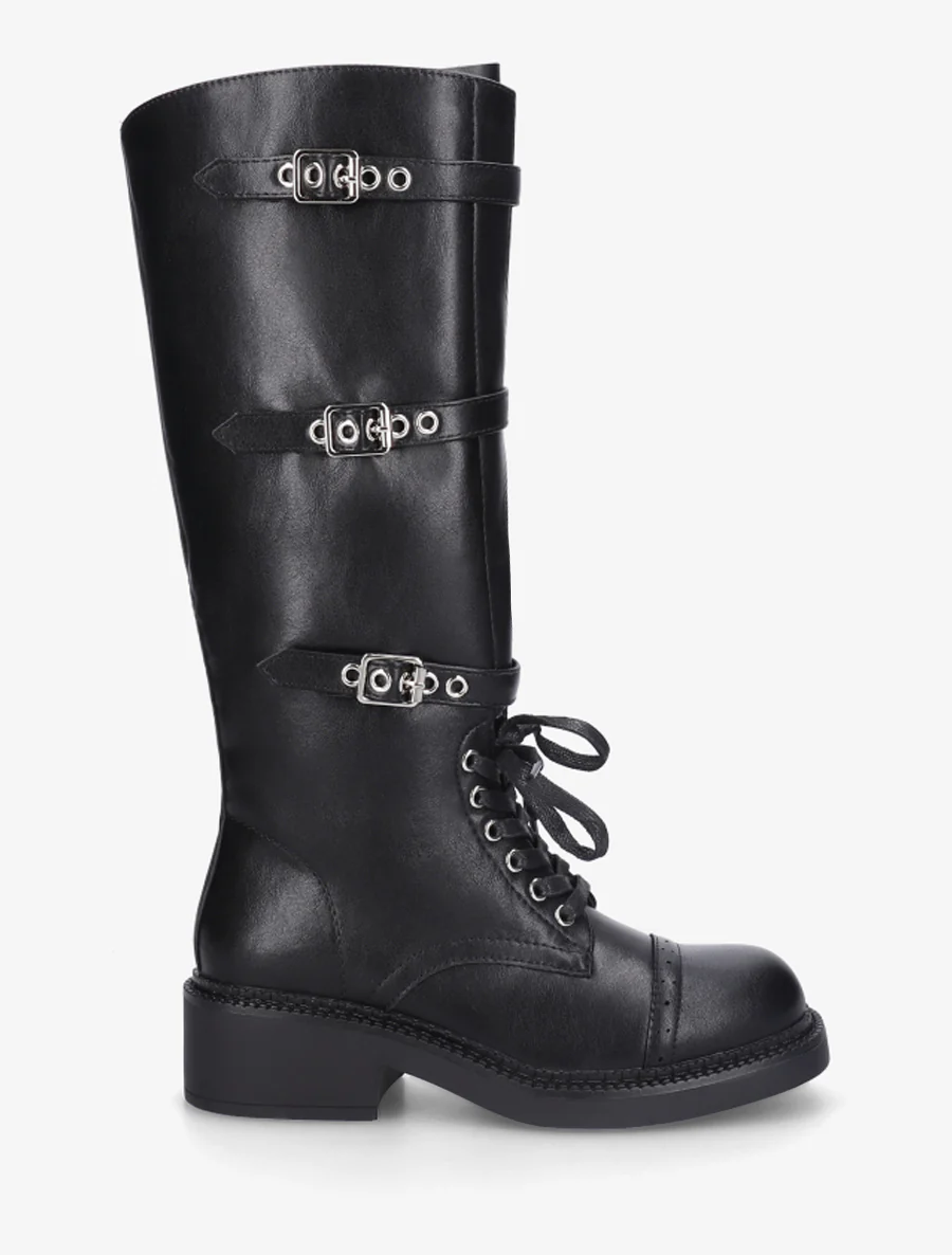 Bottes à lacets et triple sangles en simili - Noir